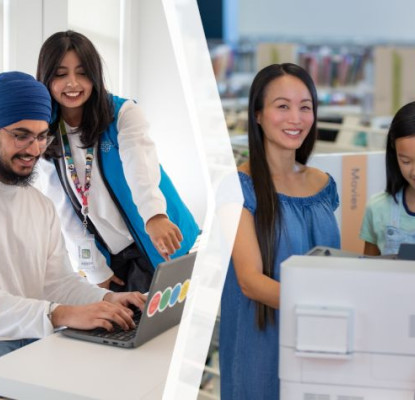 Images of people of various ages in a library setting.