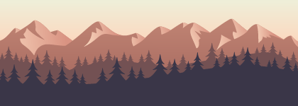 An illustration of a mountain range with a forest in shades of brown.