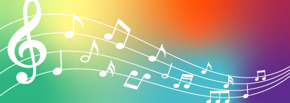 A bar of music in a wave shape over a gradient of colours including yellow, green, orange and blue.