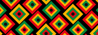 A repeating pattern of red, green and yellow squares on a black background.