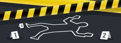 A graphic of a crime scene with a chalk outline.