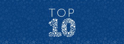 A blue banner with the word "TOP" in white, followed by the number 10 made up of white stars on a blue background.