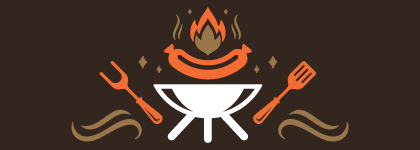 an illustration of a barbeque cooking a sausage with a black background.