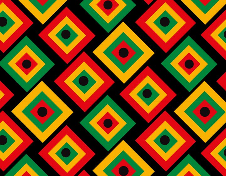 background image: A repeating pattern of red, yellow and green squares with a black background.