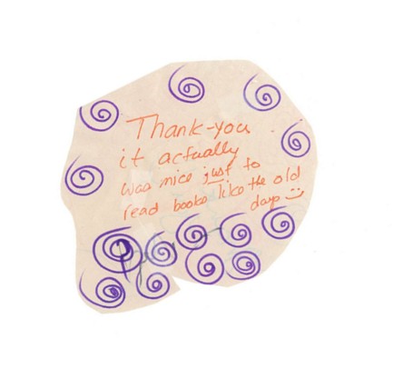 A hand written thank you note